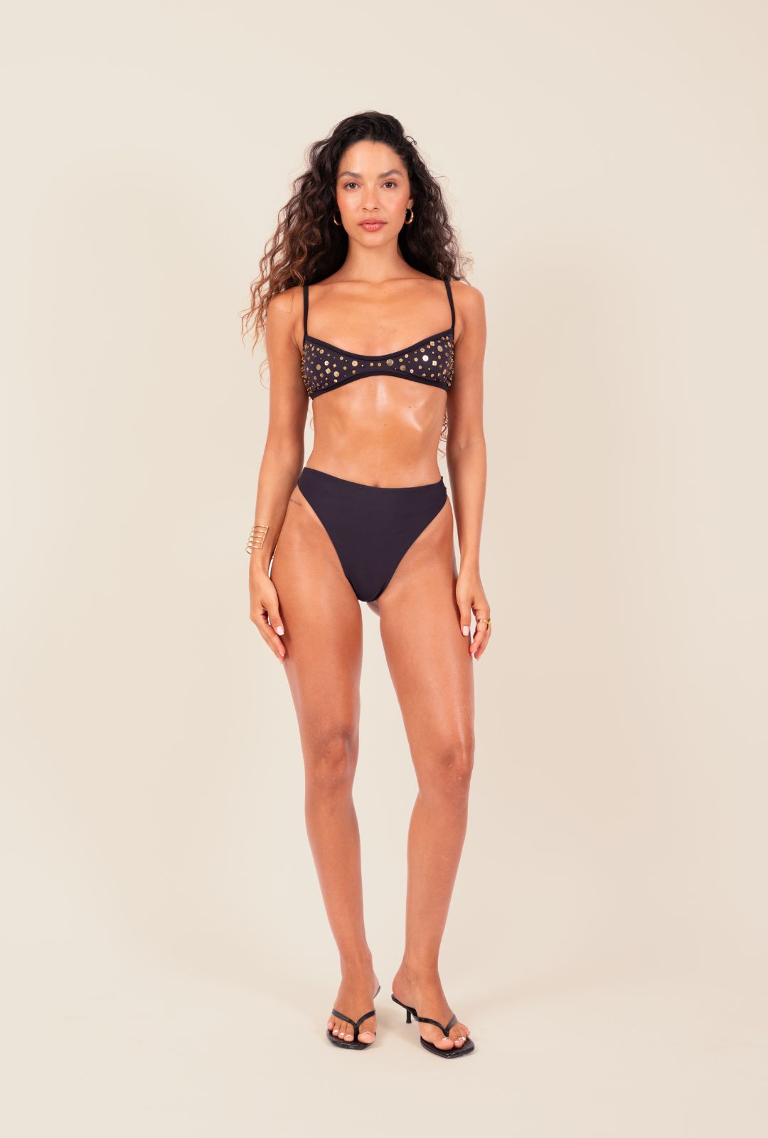 Black Ayla Wavy Hotpants Bikini Set