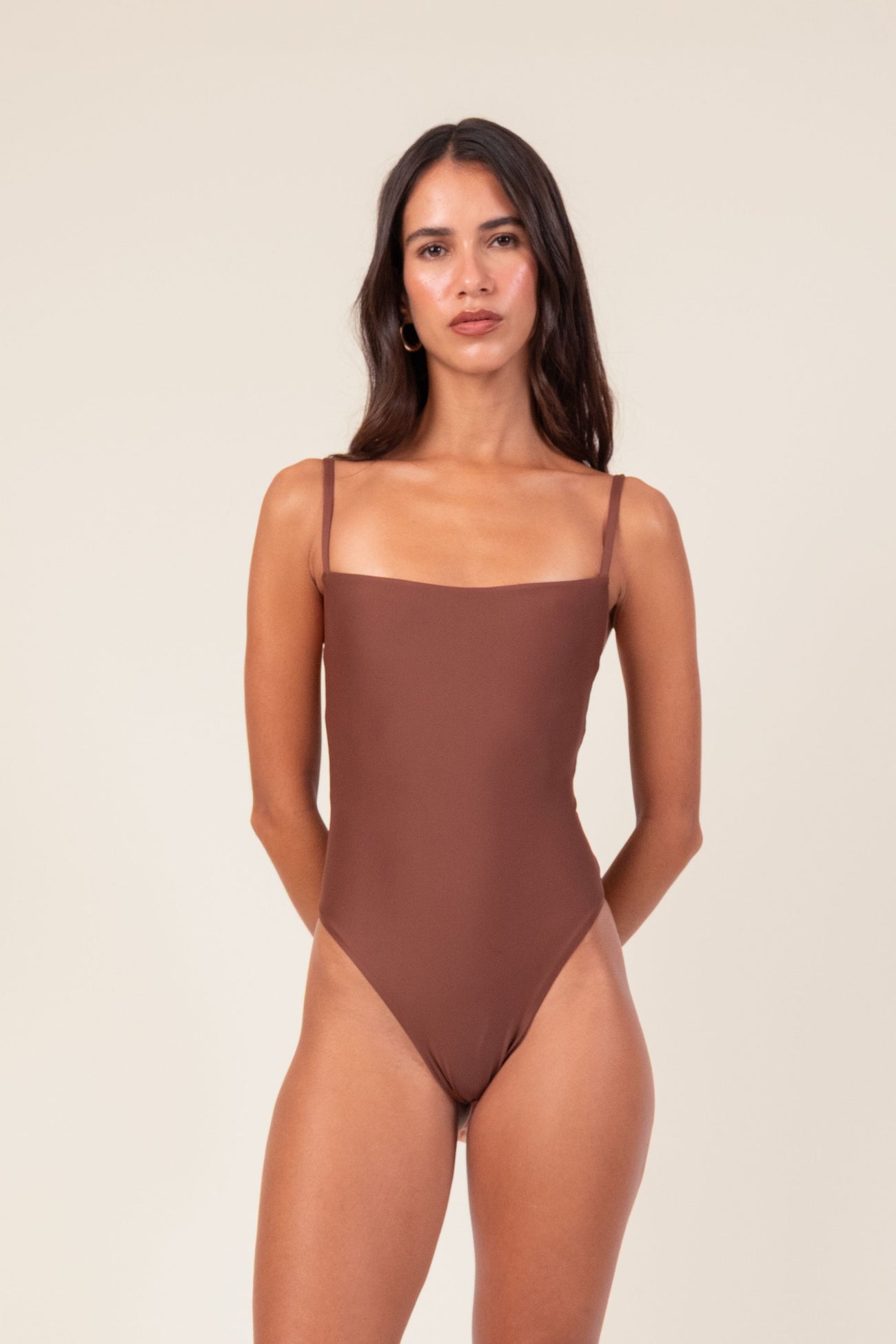 Brown Square-neck Swimsuit
