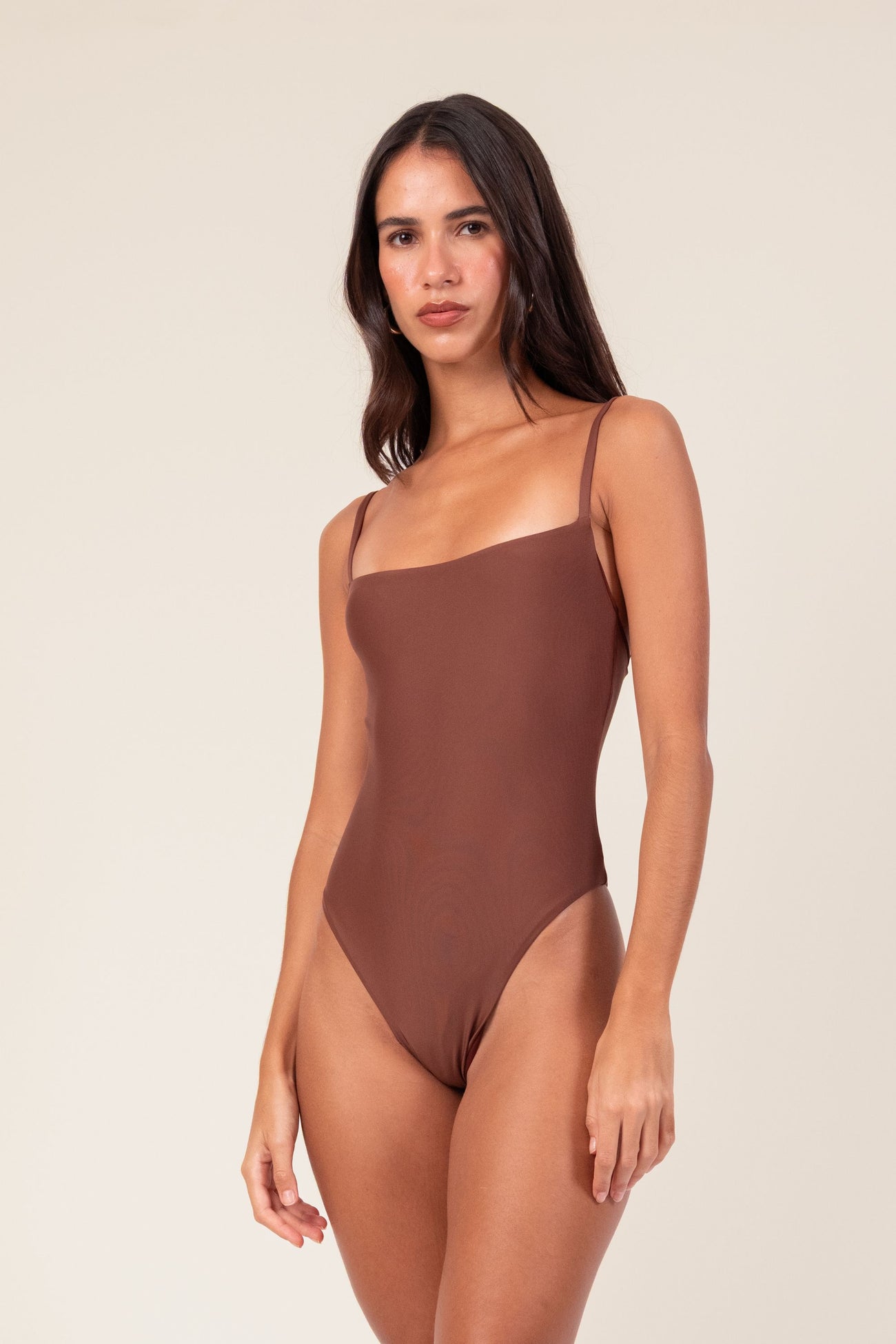 Brown Square-neck Swimsuit