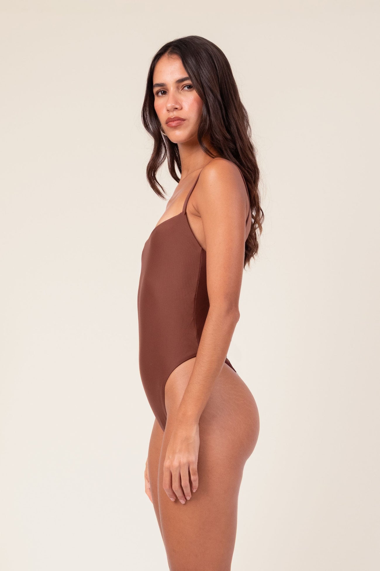 Brown Square-neck Swimsuit