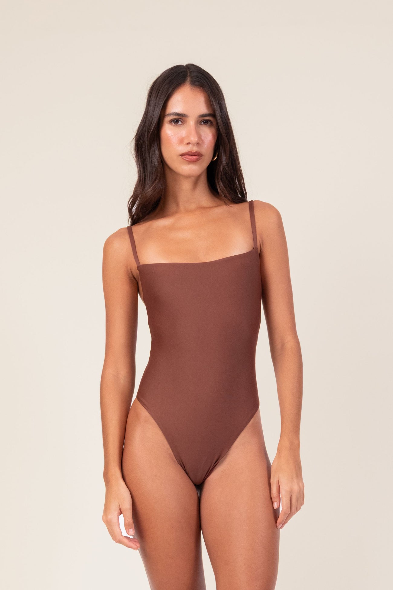 Brown Square-neck Swimsuit