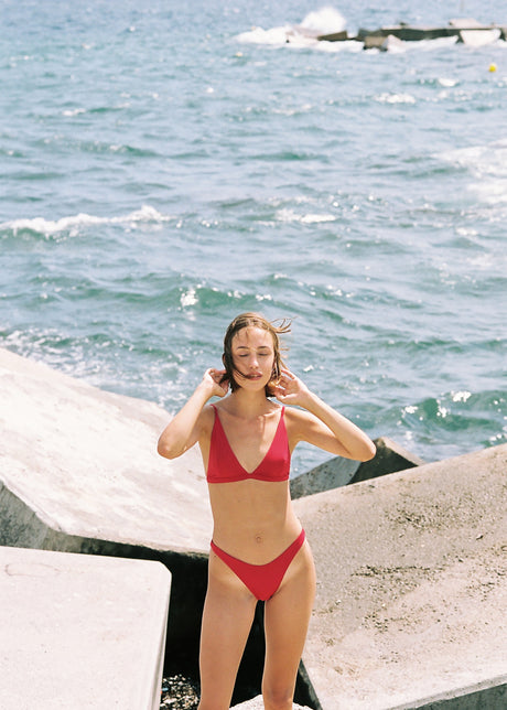 Red High Cut Bikini Set